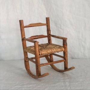 Vintage Wooden and Woven Rocking Chair Plant Decor (Planter Not Included)